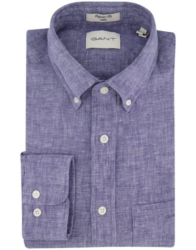 Gant overhemd donkerblauw linnen gemêleerd
