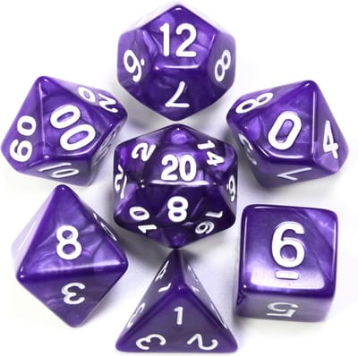 KELERINO. Dobbelstenen voor Dungeons & Dragons - Polydice - Marmer - 7 Delige Set - Paars / Wit