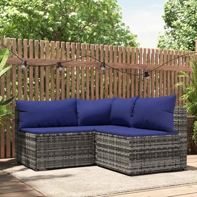 vidaXL - 3-delige - Loungeset - met - kussens - poly - rattan - grijs