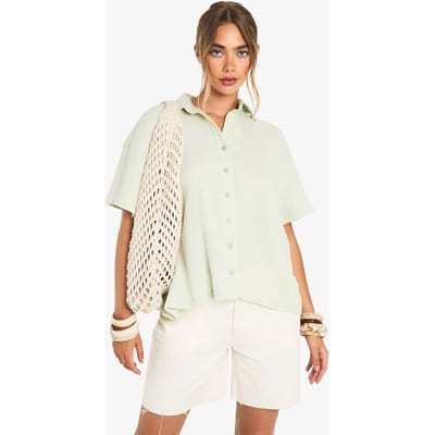 boohoo Dames Gerimpeld katoenen shirt met korte mouwen | Mint | Maat: 6