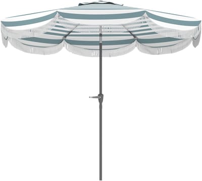 Killogood Tuinparasol 2.7 m - kantelbare buitenparasol UPF 30+ met zwengel - 8 ribben - lichtblauw en wit