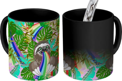 Magische Mok - Foto op Warmte Mokken - Koffiemok - Luiaard - Regenboog - Bladeren - Patronen - Magic Mok - Beker - 350 ML - Theemok