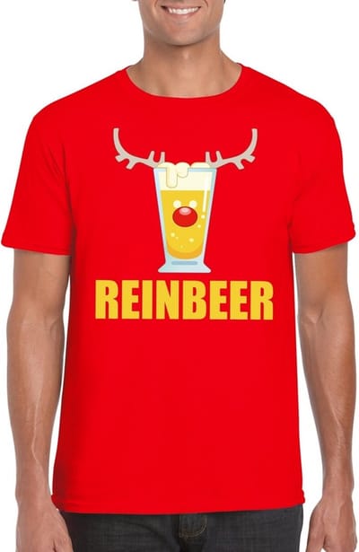 Foute Kersttrui t-shirt - Reinbeer - rood - voor heren - drank rendier S