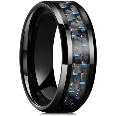 Klassieke 8mm Herenring Titanium Roestvrij Stalen Ring Inlay Zwart Blauw Koolstofvezel Ring Bruiloft Sieraden Kerstcadeau Accessoires 10