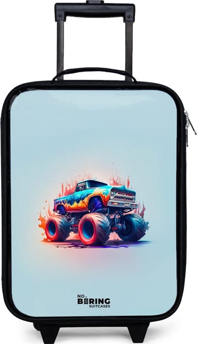 NoBoringSuitcases.com® - Kinderkoffer jongen - Kindertrolley meisje - Fierce Wheels - Koffer kind lichtgewicht - Reiskoffer trolley voor kinderen - Koffertje met lichtgevende wieltjes - Rolkoffer zwart