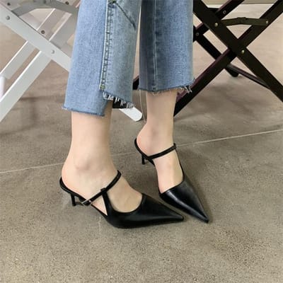 Zomer Hoge Hakken Slippers Sexy Damesschoenen Sandalen Nieuwe Pumps Schoenen Designer Sexy Slingback Flip Flops Mujer Slides Zapatos 40 zwart