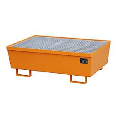 BAUER AM-2 opvangbak, met rooster, staal, 225 l, B 1200 x D 800 x H 415 mm, oranje