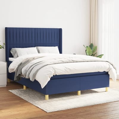 vidaXL - Boxspring - met - matras - stof - blauw - 140x190 - cm