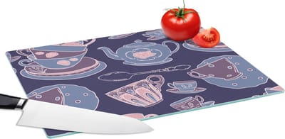 Glazen Snijplank - 39x28 - Patroon - Thee - Kop - Theepot - Snijplanken Glas