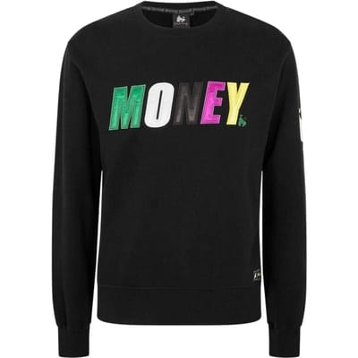 Money Heren Sweatshirt met satijnen ronde hals (Zwart)