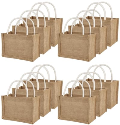 Dailygoods- Jute Draagtas Set van 12 - Herbruikbare Boodschappentas - Stevige Jute Tassen - Opvouwbaar - Blanco - Geschikt voor Winkelen