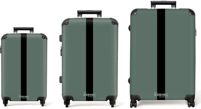 NoBoringSuitcases.com® - Kofferset 3 delig - Koffer lichtgewicht - Groen met zwarte streep - Reiskoffer set met 4 wielen - Handbagage trolley - Middelgrote rolkoffer - Ruimbagage koffer - Koffers met TSA slot