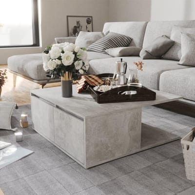 Salontafel - Opbergtafel - Woonkamer Inrichten - Met Opbergvakken - 80 x 80 x 31 cm - Betongrijs