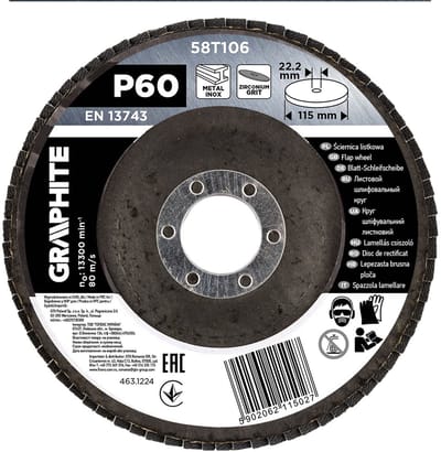 GRAPHITE 58T106 - Vlieslamelschijf - 115 x 22,2 mm - P60 - Zirkoon