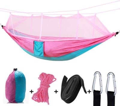Hangmat met klamboe - Kampeerhangmat dubbel - Buiten ontspannen - Ingebouwd insectennet - 260x140 cm - Groen