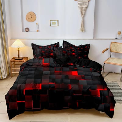 Mode Rood Ruit 3D Print Beddengoed Set Zacht Comfortabel Dekbedovertrek Moderne Dekbedovertrek Set 1*Dekbedovertrek+1/2*Kussenslopen 135X200cm black