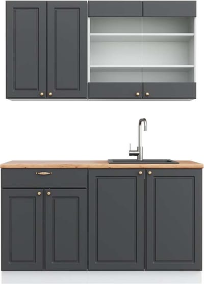 Vicco Fame-Line Eenpersoonskeuken – 140 cm, WB Eik Antraciet-Goud/Wit