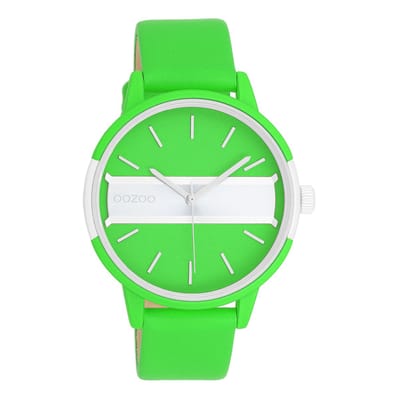 OOZOO Timepieces - Neon groen/goudkleurige OOZOO horloge met neon groene leren band - C11189