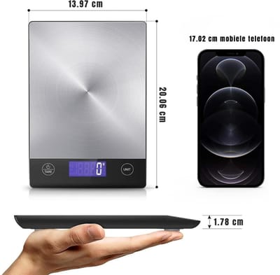 AHD® Weegschaal Keuken - Precisie Weegschaal - Weegschaal 0 01 Gram - Zilver - 23cm x 15cm x 2cm