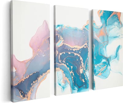Artaza Canvas Schilderij Drieluik Abstracte Kunst van Marmer - 120x80 cm - Wanddecoratie Woonkamer - Schilderijen - Muurdecoratie