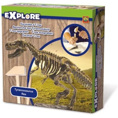 SES Creative - Explore - Dino en Skelet Opgraven 2 in 1 - T-rex - Bikblok met Skelet - Complete set met Houten Hamer en Beitel - Dinosaurus Speelgoed