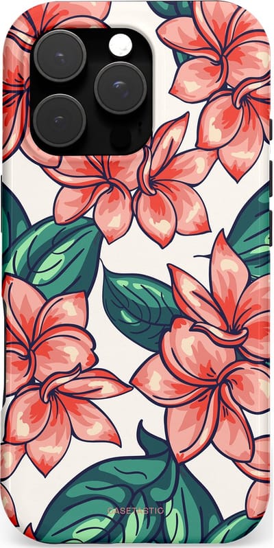 Casetastic hoesje geschikt voor Apple iPhone 16 Pro - MagSafe - Dubbellaagse bescherming - Bloemenparadijs - Fashion Case - Petrol Koraal Perzik Wit