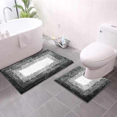 Badkamermatten Badmattenset 2-delig,Microvezel Badmat Antislip Zachte Dikte Shaggy Waterabsorberende Douche en Machinewasbaar Sneldrogend Badmatten voor Slaapkamer (80x50cm+50x50cm,ZWART)