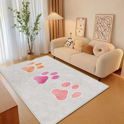 Eenvoudige Stijl Schattig Cartoon Patroon Woonkamer Tapijt Antislip Dierlijke Voetsporen Zacht Slaapkamer Tapijt Pluizig Bank Tafelmat Wasbaar 60*90cm
