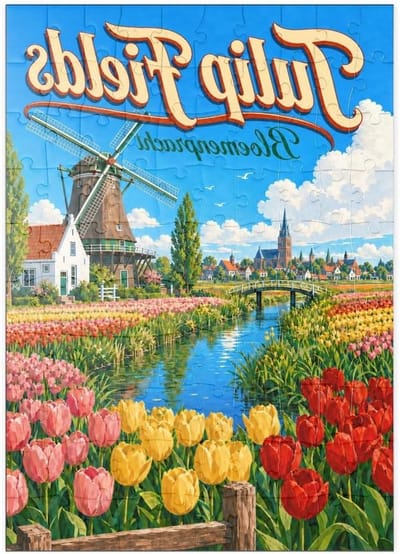 Legpuzzel - Nederlandse Tulpenvelden - Ontspanning Thuis - Hoge Resolutie Print - 100 Stukjes - Multicolor