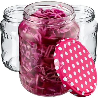 KADAX Inmaakpotten, jampotten, 720 ml, inmaakpotten met schroefdeksel, potten met schroefsluiting, voorraadpotten om in te leggen (roze gestippeld/8 stuks)
