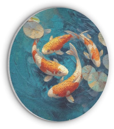 Akoestisch wandpaneel rond 30x30 cm - Vilt schilderij Vissen - Waterlelies - Oranje - Water - Ronde akoestische panelen - Geluidsdempende wanddecoratie - Geluidsisolatie wandcirkel - Muurdecoratie geluidspanelen
