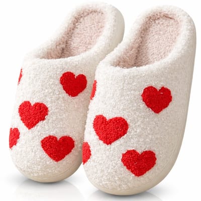 Twenty4seven® Pantoffels met Hartjesdesign - Sloffen Dames - Maat 39/40 - Warme Huisschoenen Wit - Cadeau voor Valentijnsdag