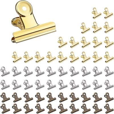 60 Stuks Kleine Bulldog Paperclips van Manganese Staal, 22mm Metaalclips voor Foto's, Tekeningen en Creatieve Projecten in Goud/Zilver/Bronze