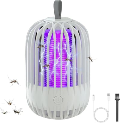 Verbeterde elektrische insectendoder — UV-muggenloklamp — Ontworpen voor buitengebruik — Met nachtlampje — Zeer efficiënte muggendoder — Draagbare elektrische vliegendoder (USB-gevoed) — Wit