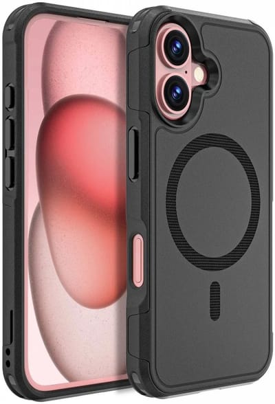 Hoesje Geschikt voor Apple iPhone 16 - Compatibel met MagSafe - Back Cover met Magneet - Dual-Layer Hybride Case Zwart