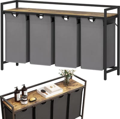 ApexArte® Wassorteerder 4 Vakken - Wasmand - Amount of 168L - Grijs
