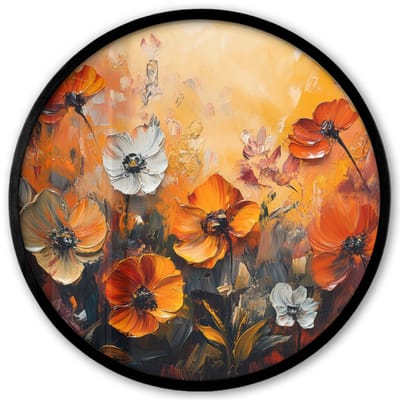 Poster in lijst Rond - Fotolijst 40x40 cm - Posters - Bloemen - Abstract - Herfst kleuren - Modern - Natuur - Ronde posterlijst zwart - Decoratie - Wanddecoratie woonkamer - Muurdecoratie slaapkamer