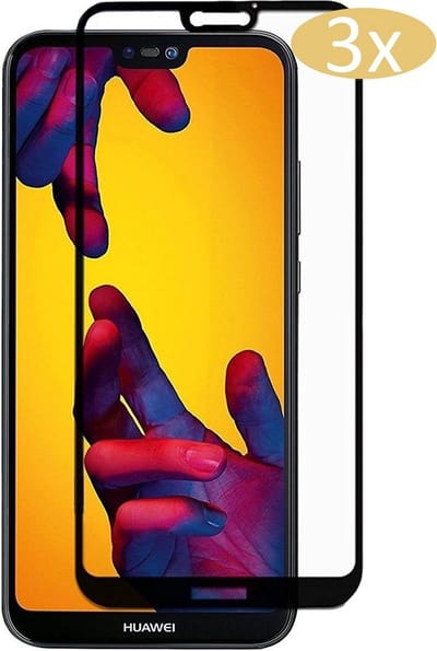 3 Stuks Screenprotector geschikt voor Huawei P20 Lite | Full Cover Volledig Beeld | Tempered Glass - van iCall