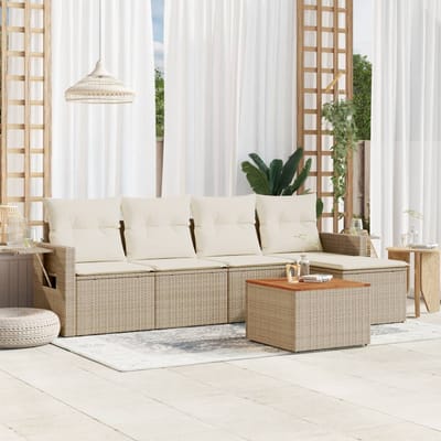 vidaXL - 6-delige - Loungeset - met - kussens - poly - rattan - beige