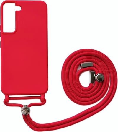 Casemania Hoesje Geschikt voor Samsung Galaxy S22 Plus - Rood - Siliconen Back Cover met Koord - Telefoonhoesje met Koord - Crossbody Lanyard Cord Case
