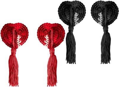 Nipple Stickers met Kwastjes, Zelfklevende Tepelcovers voor Feestjes, 2 Paar in Zwart en Rood, 5 cm, Perfect voor Onder Kleding en Speciale Gelegenheden