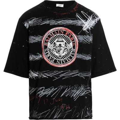 Balmain Paris Graffiti Coin Logo Zwart T-shirt