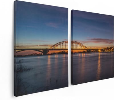 Artaza Canvas Schilderij Tweeluik Waalbrug in Nijmegen - 120x80 cm - Wanddecoratie Woonkamer - Schilderijen - Muurdecoratie