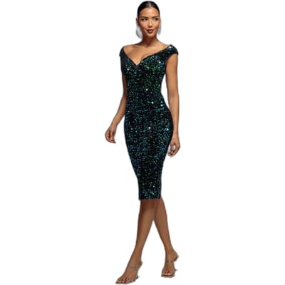 Damesjurk Goddiva Multi Sequin & Velvet Bardot