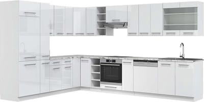 Vicco Hoekkeuken Fame-Line, Wit Hoogglans/Wit, 347 x 257 cm, WB Marmer