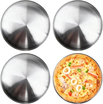 Set van 4 Ronde Pizza Schalen van 30 cm van RVS - Ideaal voor Oven, Bakken en Serveren, Perfecte Keukenaccessoires voor Pizza Liefhebbers