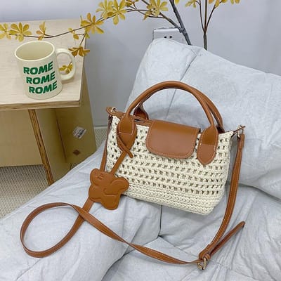 Gevlochten Tassen voor Dames In Zomerse Casual Gebreide Tassen voor Enkele Schouder Crossbody Tassen Gehaakte Tassen voor Zomerstrand With pendant gray