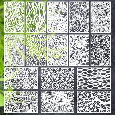 Dailygoods- Sjablonen 16 Stuks - Herbruikbare Plantensjablonen - Wandvormgeving - Sjablonen voor Schilderen - Creatieve Knutselset - Natuurlijke Rankenpatronen - Schilderstencils
