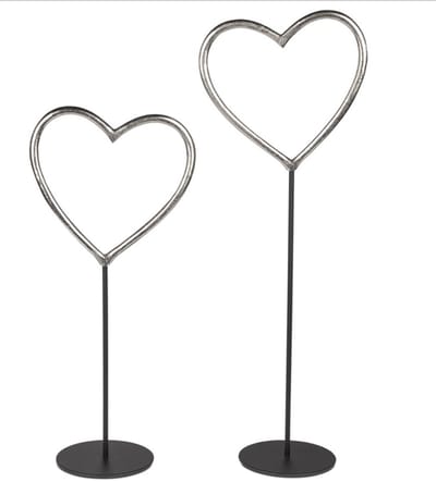 Hart - 2 set - Liefde - Symbool - Decoratie - Zwart - zilver - Kunst - Aluminium -70 en 50cm. - Voet Ø15cm.
