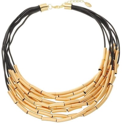 Behave - Korte ketting mat goudkleur zwart met waxkoord 9 rijen - Nikkelvrij - Mode accessoires